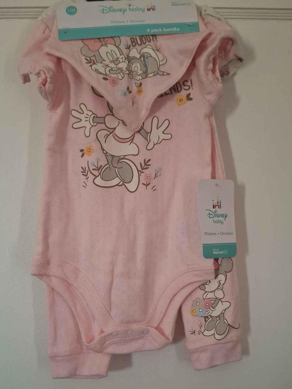 Disney Baby Pink Minnie Mouse Hooded One-Piece Bodysuit